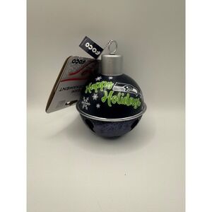 Seattle Seahawks NFL FOCO Jingle Bell Holiday Ornament Navy Blue Silver New